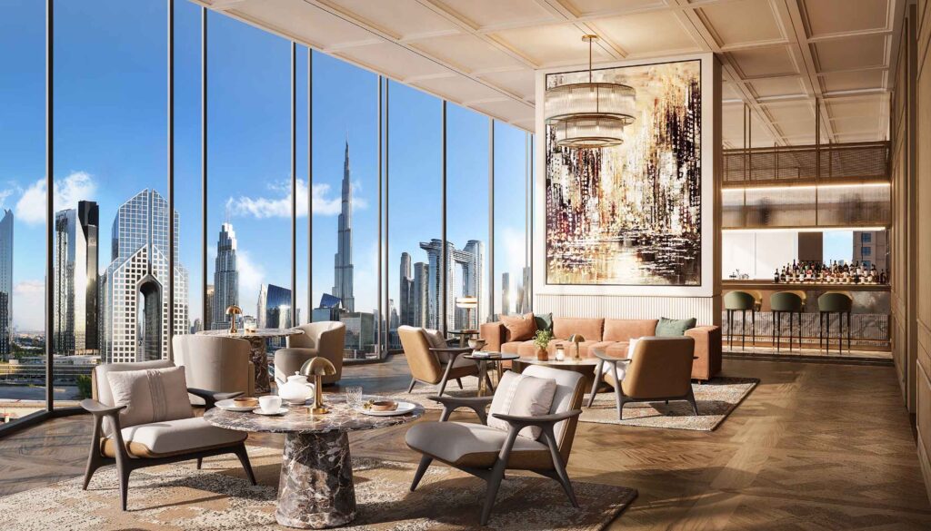 Luxurious hotel-style lobby at Trump Tower Dubai with modern interior design